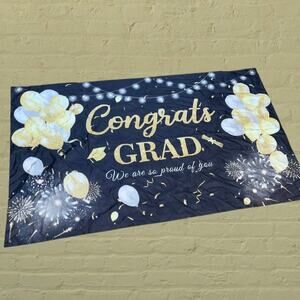 Congrats Graduation Decor Wall Flag Banner Grommets Proud of You 71" Backdrop